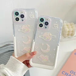 Korea Dream Moon Star Phone Bracket Case For iPhone 16 15 14 13 12 11 Pro Max 14 Plus Cute Pink Bow Heart Clear Protection Cover
