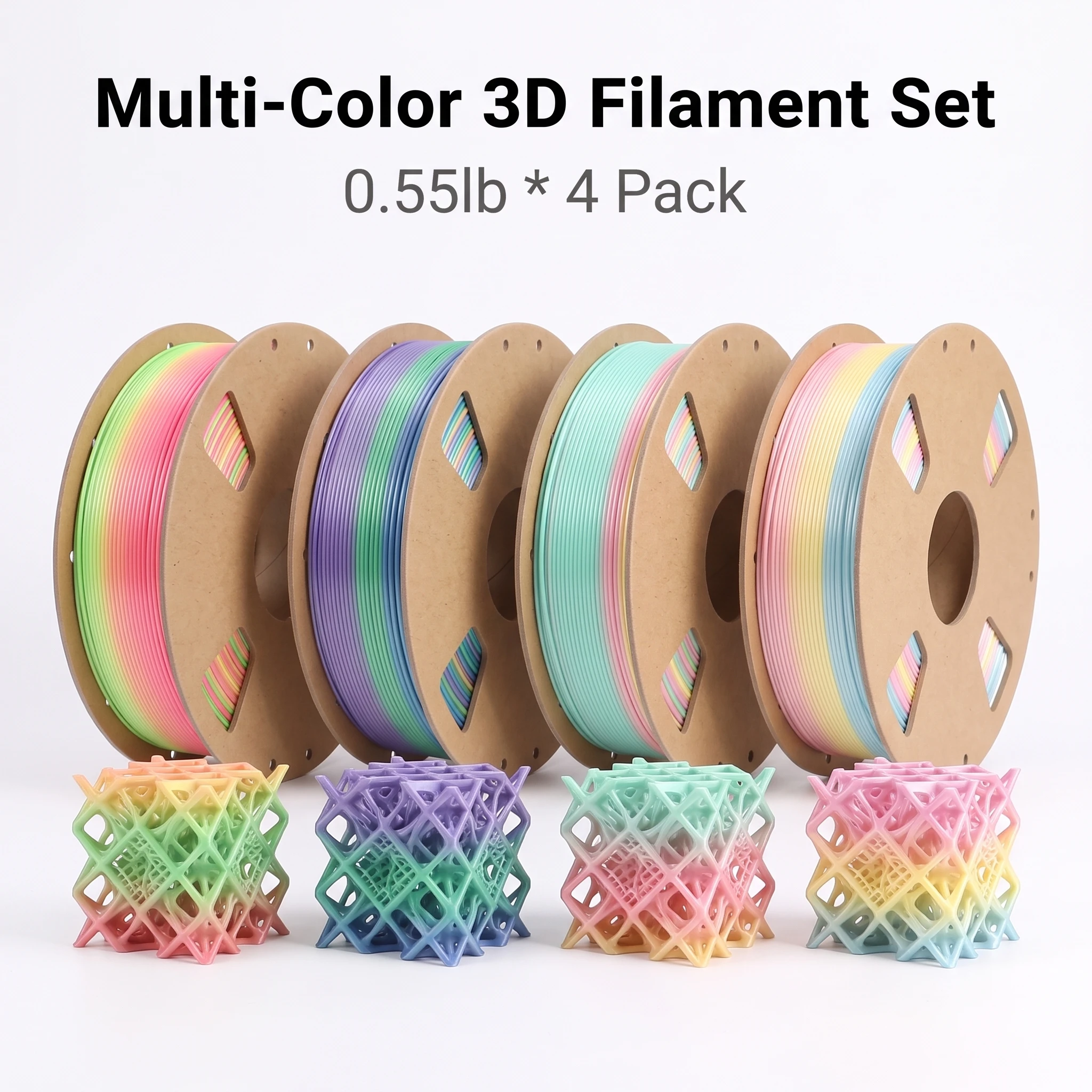 Gradient Rainbow Silk PLA 3D Filament, Multicolor, Vacuum Packed, 200/250/500/1000g; Peach/Holiday Mix/Macaron/Ice Cream