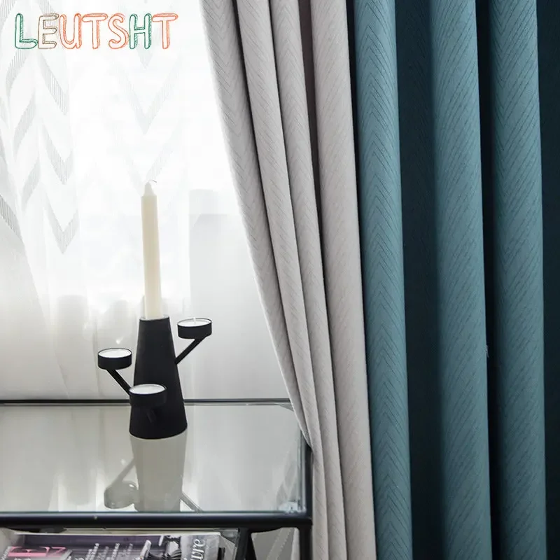 

Nordic Style Curtains for Living Simple Modern Blue and Gray Stitching Thicken Fabric Curtain Imitation Cashmere Jacquard Window