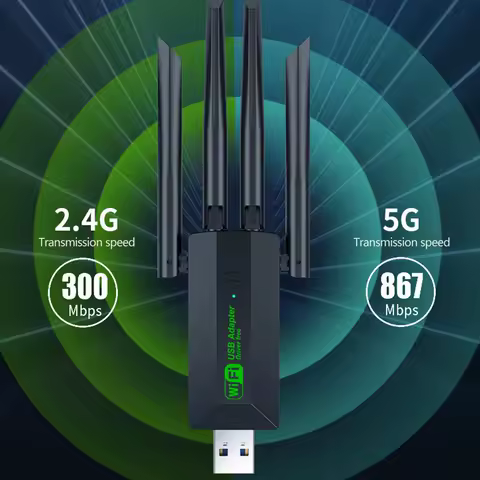 WiFi USB Adapter Dual Band 2.4G+5Ghz Wi-Fi Dongle 4 Antenna 802.11AC USB3.0 1200Mbps High-Speed Wireless Card Receiver PC/Laptop