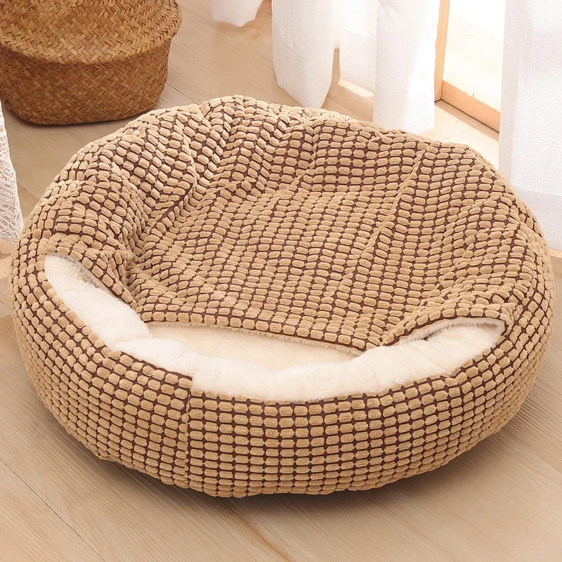 Round Animal Bed Pet Bed Soft Fleece Thicken Nest Dog Kennel Cat Semi-enclosed Sleeping Bag Puppy Cozy Dog Bed Sofa Pet Supplies