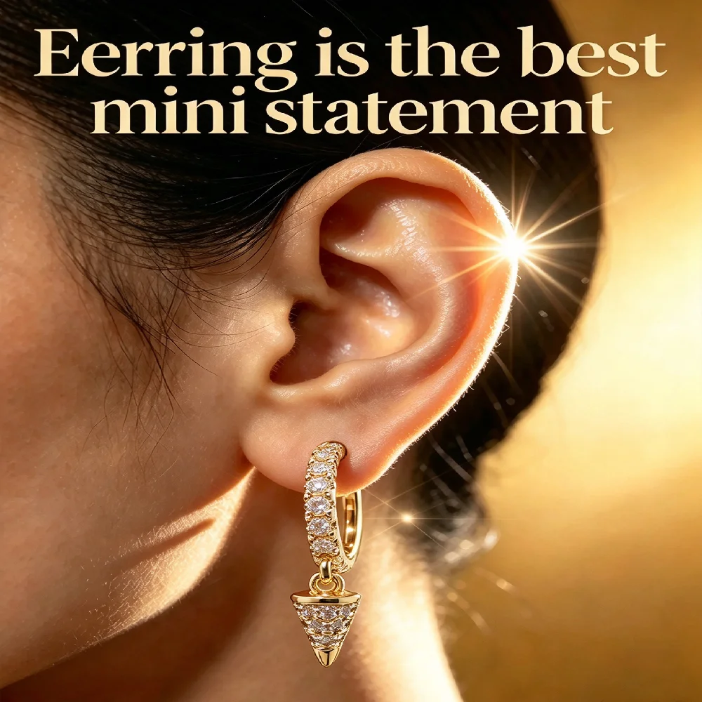 Christmas  Trendy CZ Paved Spike Studs Gold Tone - Minimalist Boho Drop Earrings for Daily Wear Party Wedding Accessories