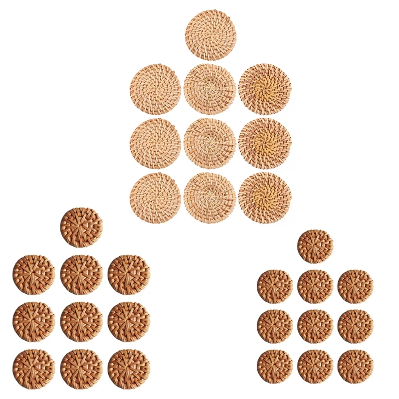 10x Handmade Rattan Woven Round Connector Pendants for Straw Wicker D5QB