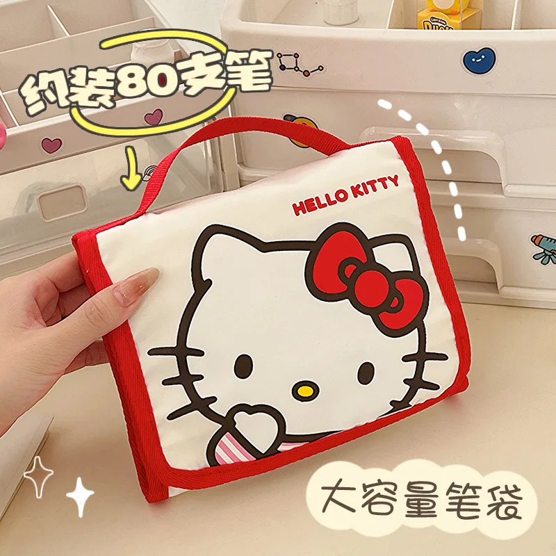 Kawaii Sanrio borsa per il trucco del fumetto pieghevole di grande capacità Cute Travel Kitty Kuromi borsa per la conservazione dei pennelli per