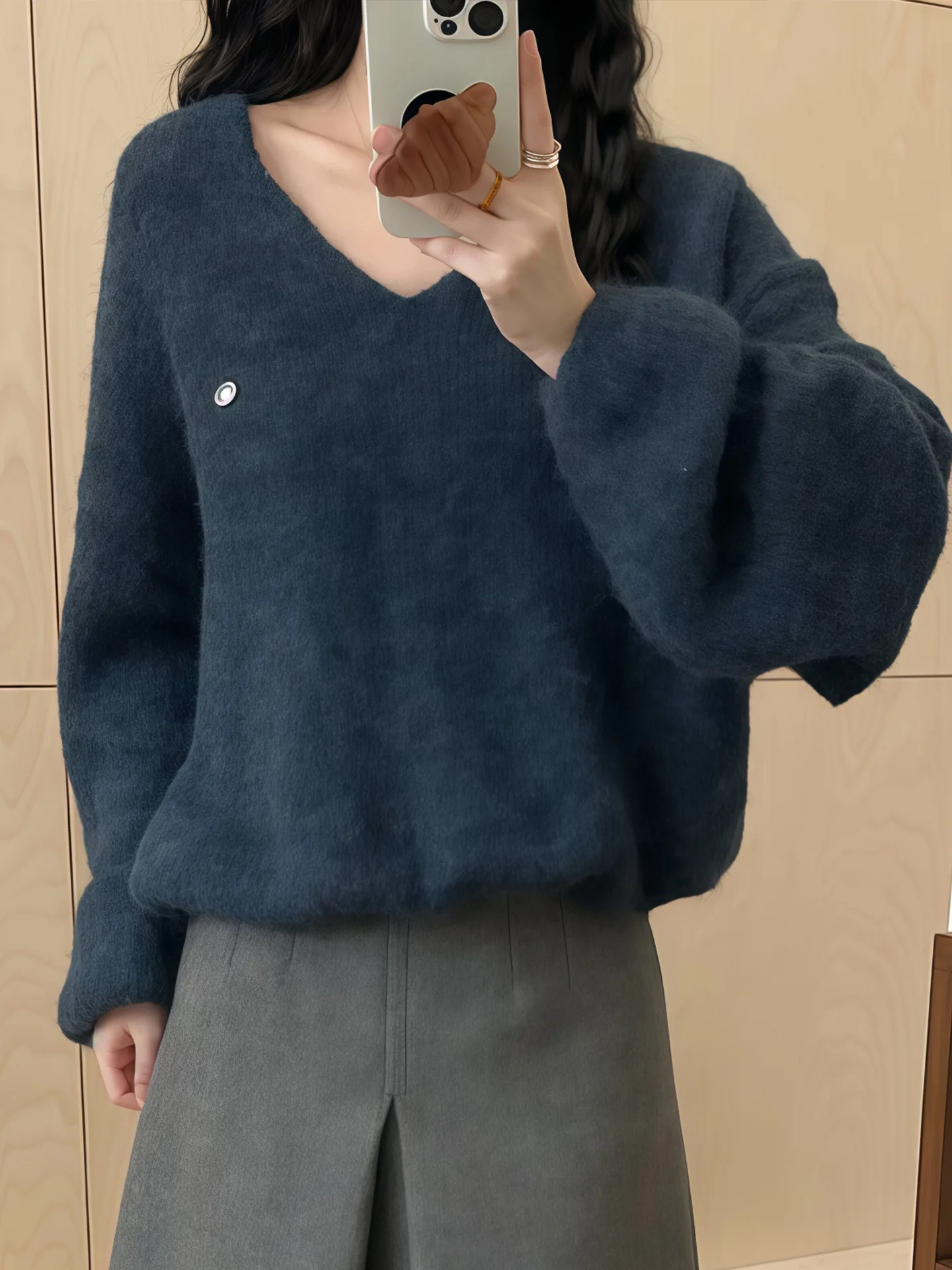 

Slim Fit Long Sve V-Ne Knitted Top Women's Faion Sle Commute Korean Loose pe Meticulous Simple Sle Autumn New Ar...