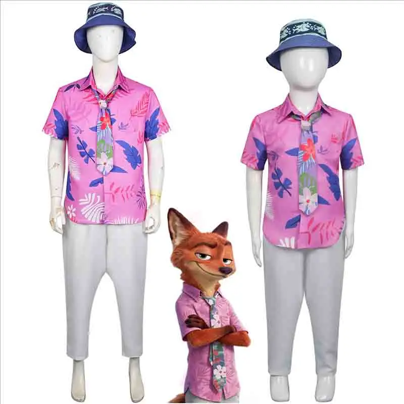

Movie Zoo Nick Cosplay Costumes Fox Outfit Shirt Tie Pants Hat for Adults Kids Men Halloween Christmas Party Role Play