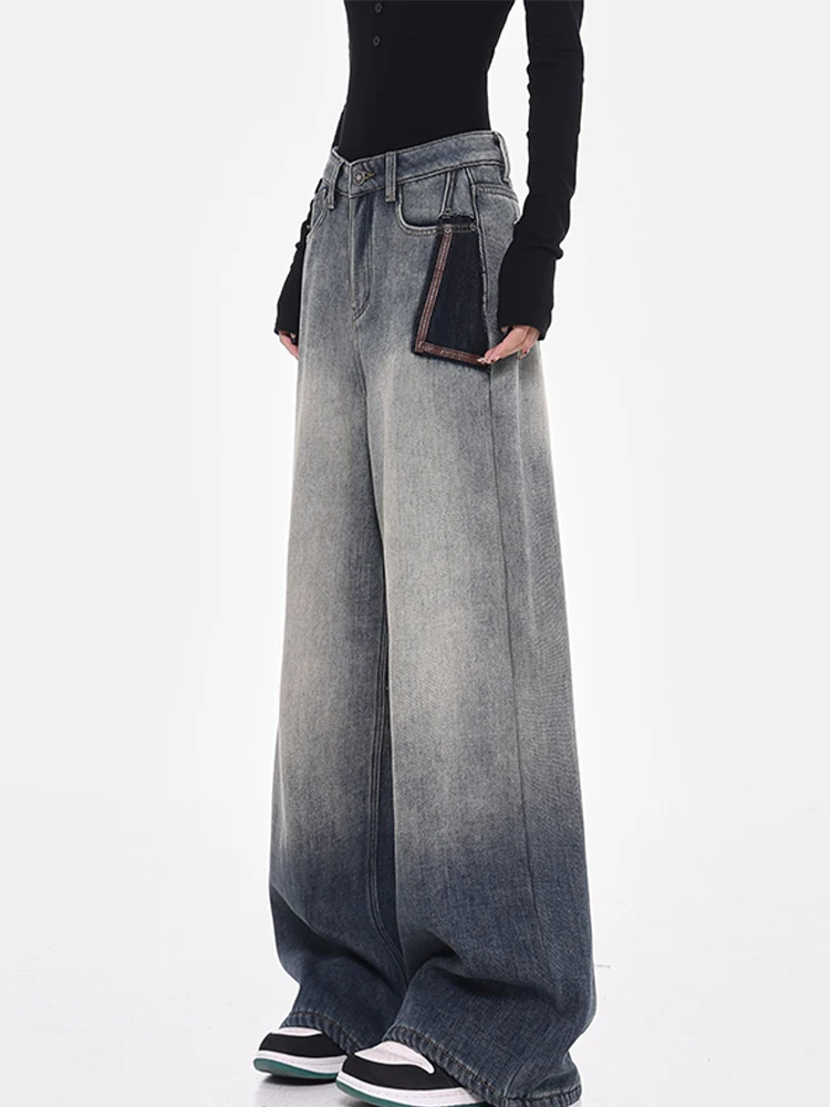 Pantalones vaqueros holgados para mujer, pantalones vaqueros degradados, estilo americano Retro High Street Abi Y2K, ropa de calle japonesa Grunge Harajuku, vaquero nuevo en