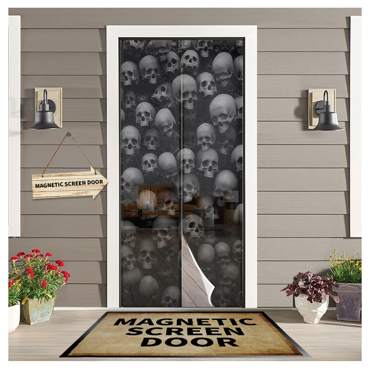 Skull Wall Skull Horror Magnetic Door Curtain Living Room Bedroom Home Anti-mosquito Screen Door Curtain