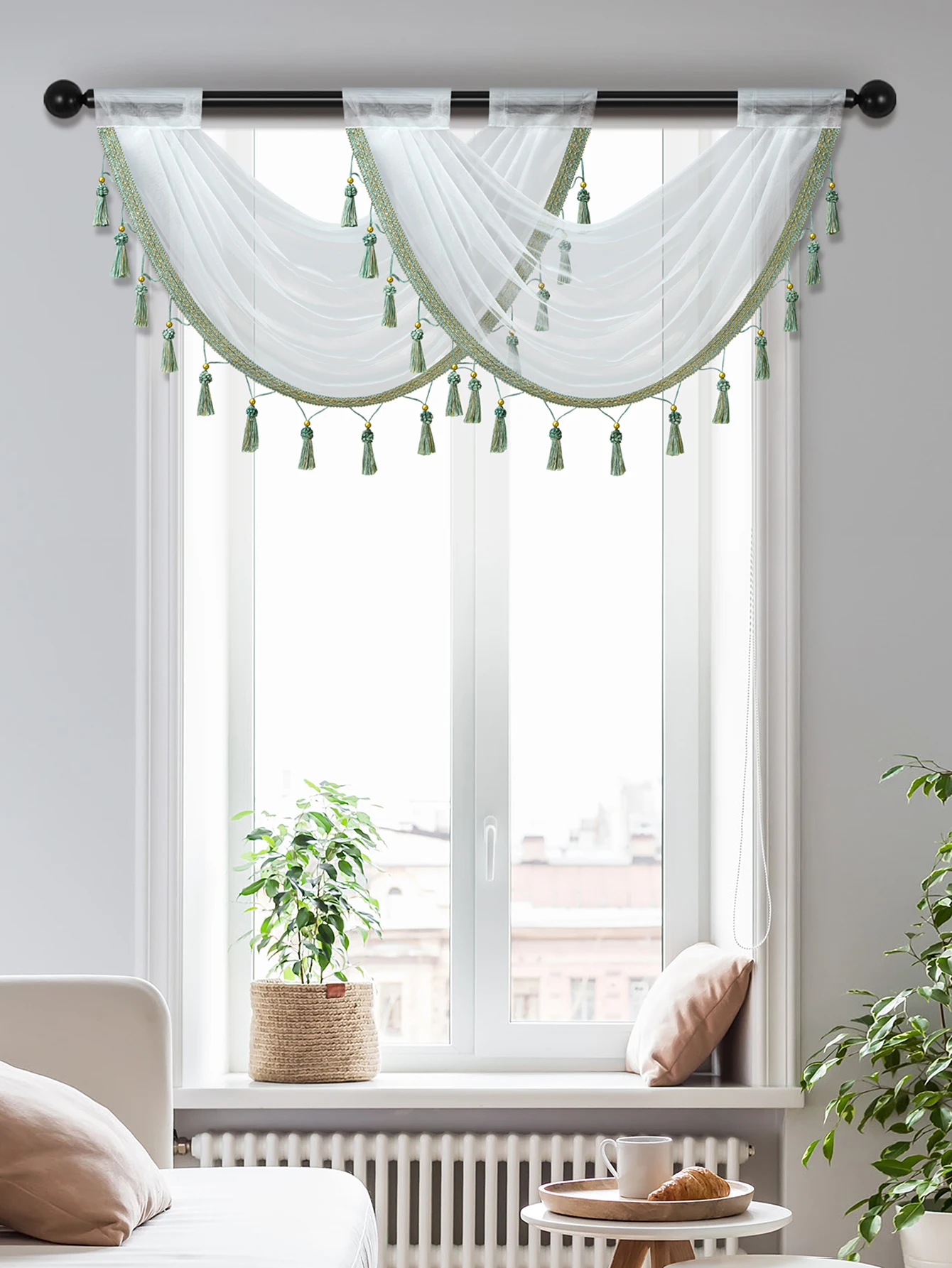 

1 PC White Sheer Window Valance for the Living Room，Rod Pocket， Romantic Voile Valance for the Window Door Decor