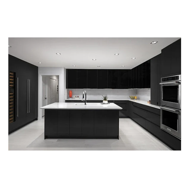 Luxury Customized Organizer Black Color Kitchen Sets Furniture Modular Custom Kitchen Cabinet
