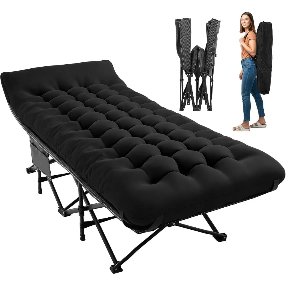Folding Camping Cot for Adults, 28in Wide with Mattress, Black