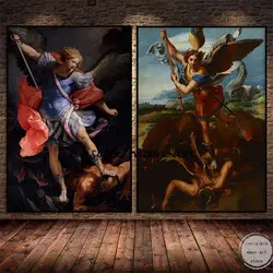 Vintage Saint Michael Archangel Defeating Satan Canvas Art Posters  Religious Wall Prints for Home Decor