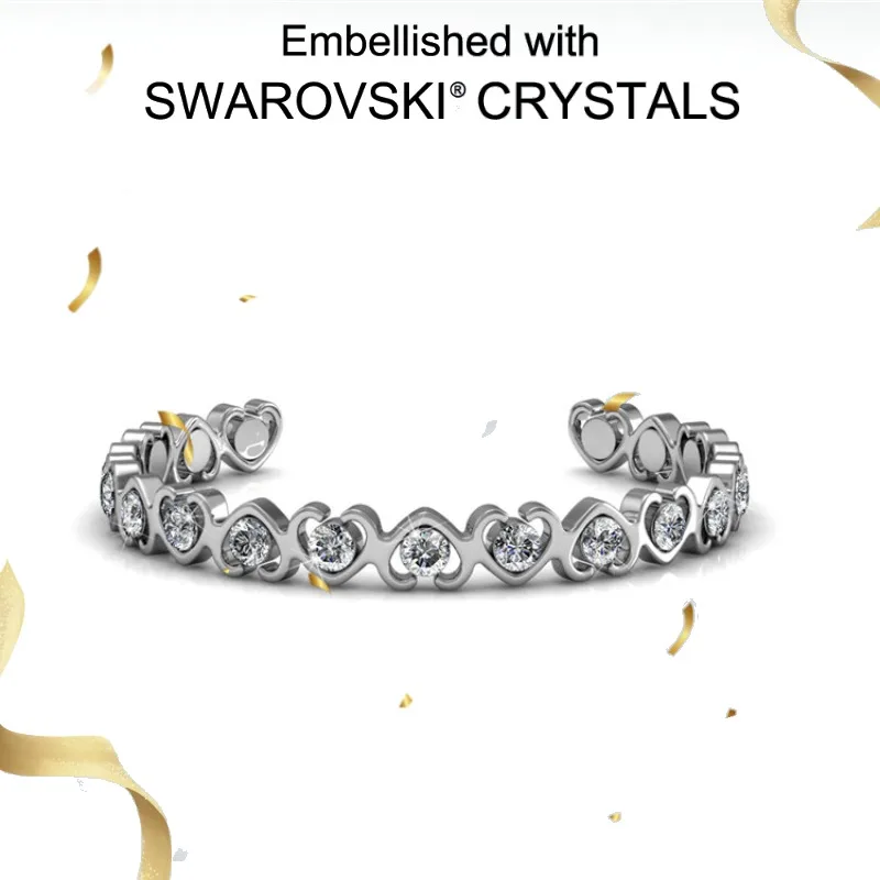 

Daisini 925 Sterling Silver Iced Out Bling Swarovski Crystals Link Bracelet for Women Heart Chain Cuban Chain Wristband Jewelry