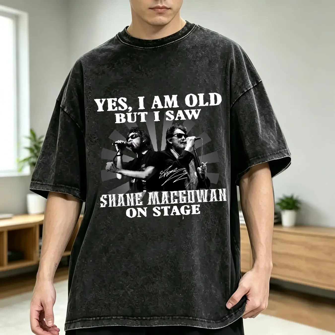 washed T Shirt anniversary Yes im old but I saw Shane MacGowan The Pogues vintage Washed Top For Everyday Wear graphic homme