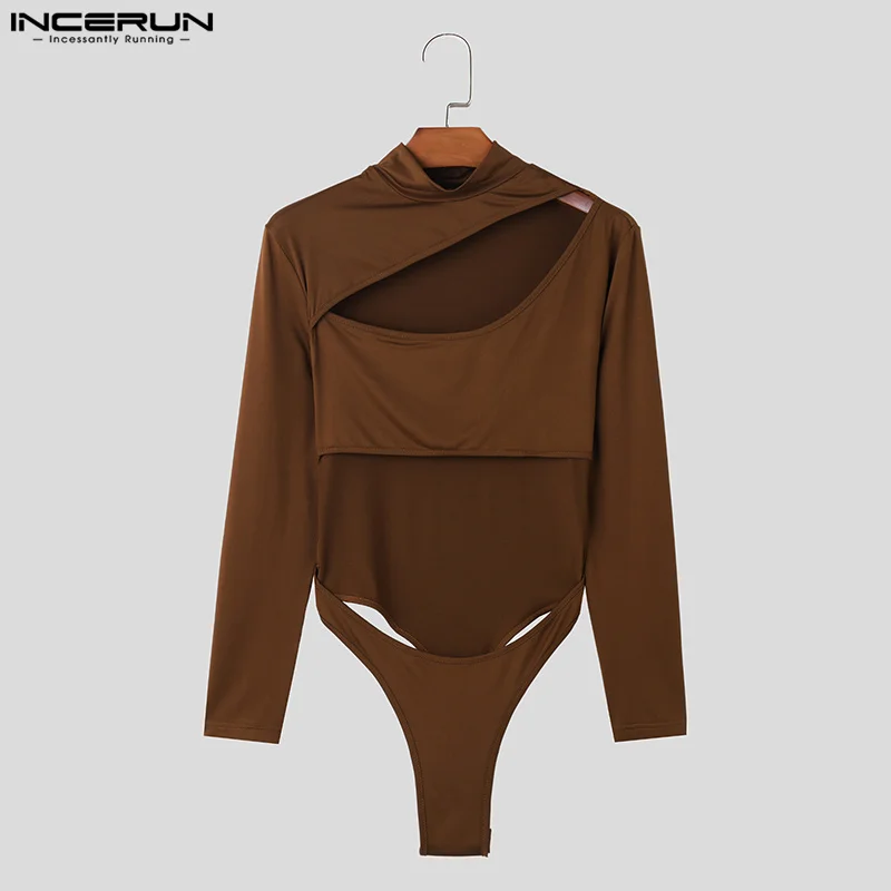 INCERUN 2024 Sexy Homewear Men Fashionable Hollow Cross Design Jumpsuits Casual Solid Well Fitting Long Sleeved Bodysuits S-3XL