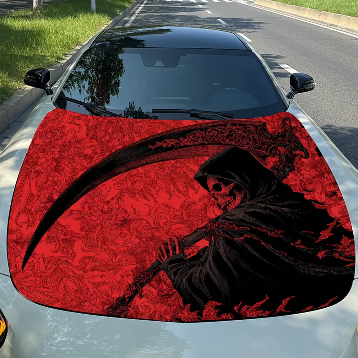 

Scarlet Harvester Car Vinyl Wrap, PVC Waterproof Car Hood Sticker, Self-Adhesive Scratch-Resistant Stickers for Engine Cover, Ca