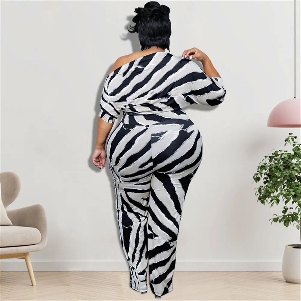 Wmstar Women\'s Jumpsuit  XL- 5XL Plus Size One Piece Outfits Half Sleeve Office Lady Striped New Bodysuit Wholesale Dropshipping