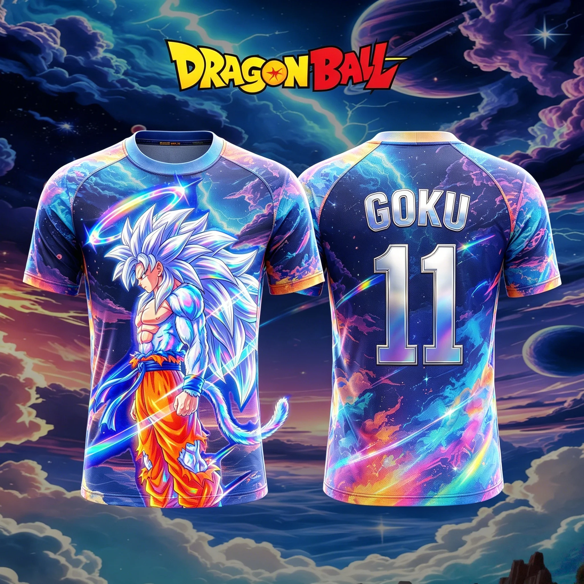 Dragon Ball SSJ3 Goku No.11 Galaxy Nebula Print Men Quick Dry Soccer Jersey Anime Cosplay Breathable Sports Training Shirt
