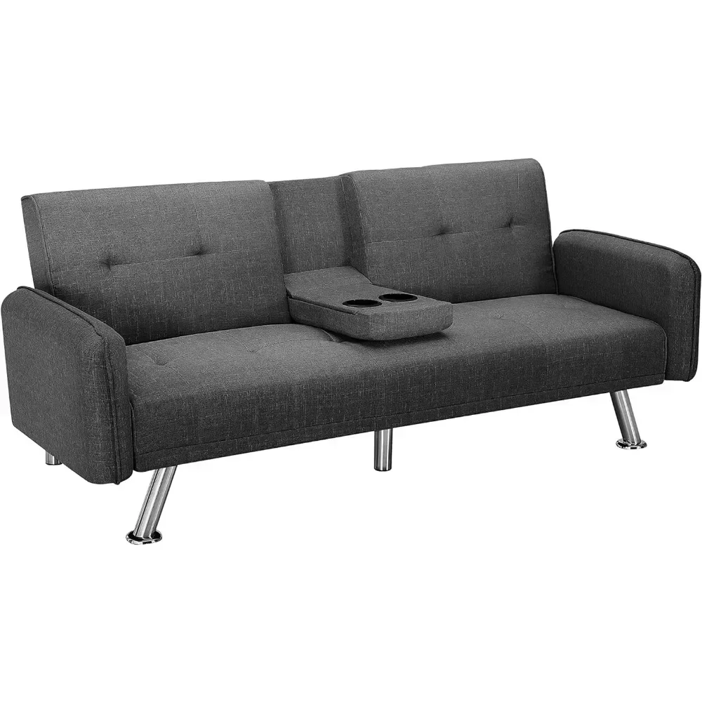 Sleeper Sofa Bed Couch with Adjustable Back, Convertible Loveseat with 2 Hidable Cup Holders