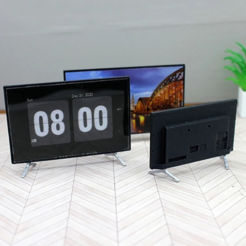 1 Piece Dollhouse Miniature DIY Wide Screen Television With Bracket Base Flat-Panel LCD TV Classic Pretend Play Toy For Children