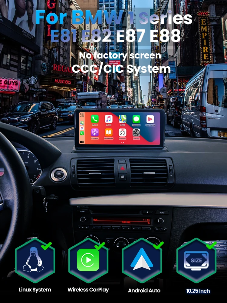 BONROAD Linux Draadloze CarPlay Android Auto Multimedia Display Speler Autoradio voor BMW 1 Serie E81 E82 E87 E88 Touchscreen - afbeelding 2
