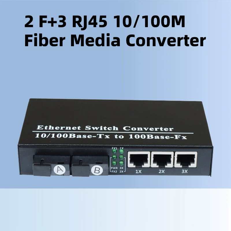 

Fiber Media Converter, Fiber Optical Converter, Ethernet Switch, 2 SC Port, 3 RJ45, 10 m, 100m, 20km