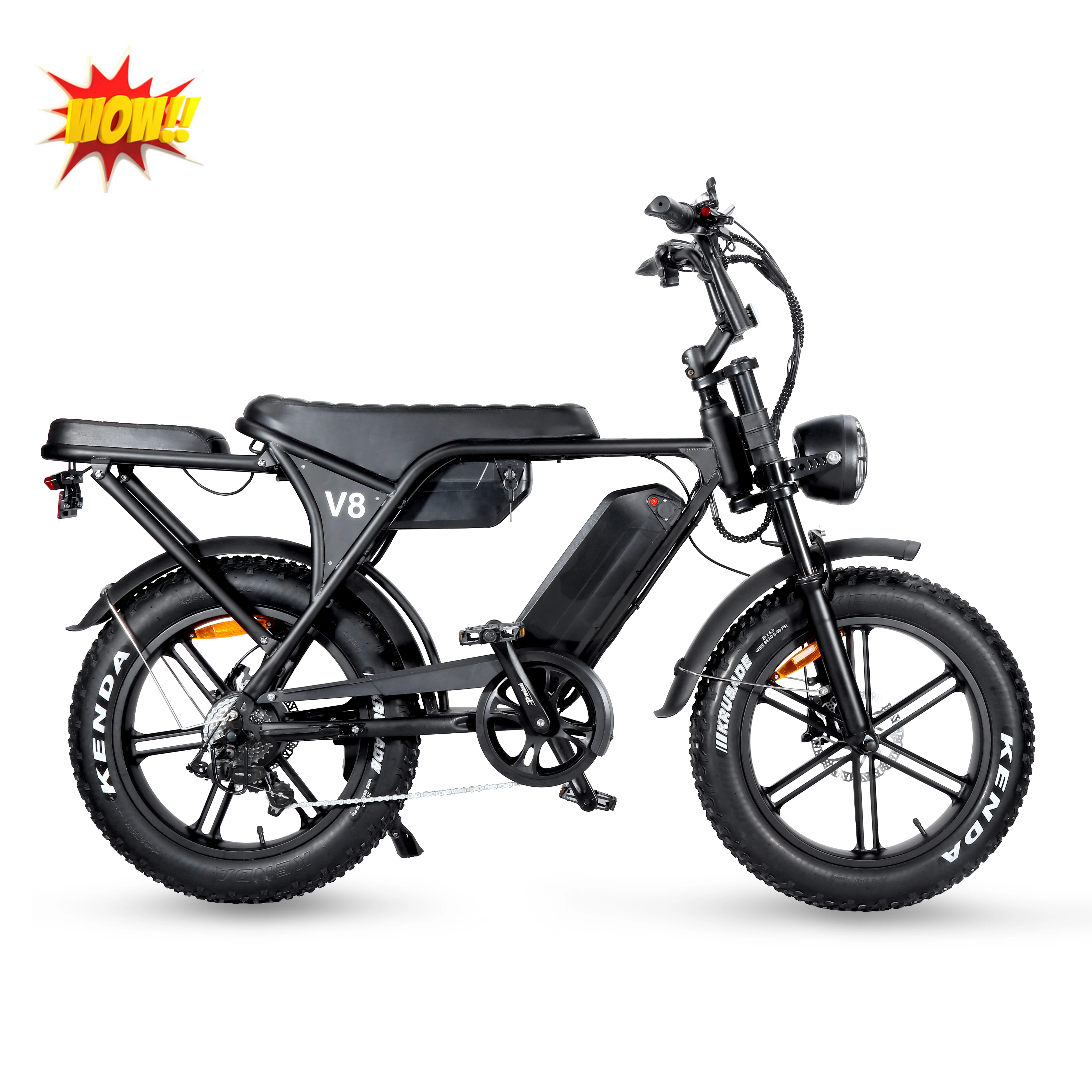 Bicicleta Eléctrica V8 con asiento trasero, 20 pulgadas, 48v, 250-1500W, neumático ancho, para ciudad