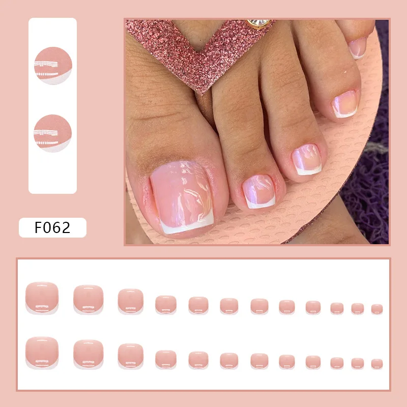 White French Press on Nails Fake Nails Tips with Sticker False Toenail Design Butterfly Lovely Girl False Toenail