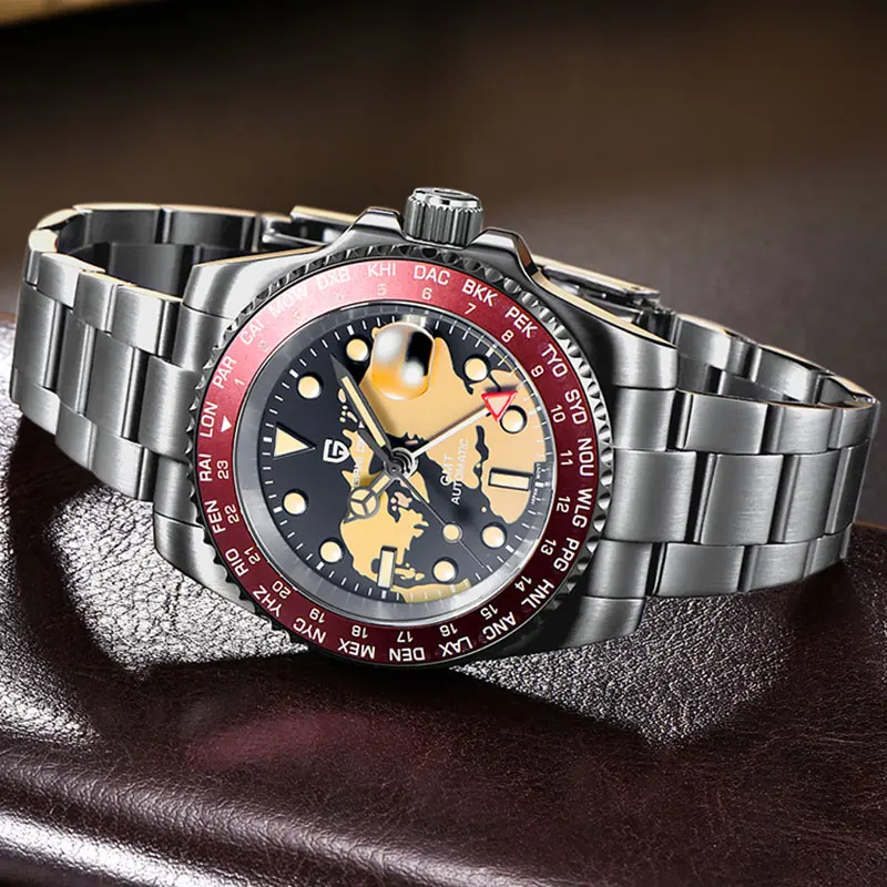 PAGANI DESIGN GMT ساعة رجالية العلامة التجارية الأعلى السيراميك الحافة 40 مللي متر ساعة اليد الميكانيكية الفولاذ المقاوم للصدأ مقاوم للماء NH34 ساعات أوتوماتيكية