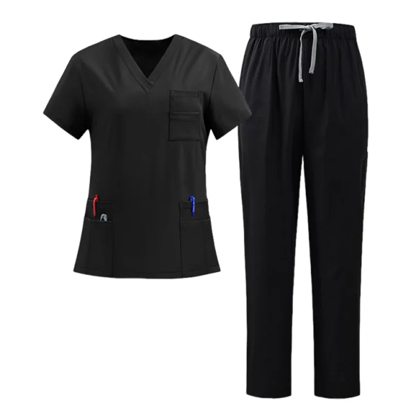 Robes chirurgicales pour hommes et femmes, vêtements de travail pour médecins, col en v, costume d'infirmière, manches courtes, élastique, séchage rapide, vêtements de lavage des mains