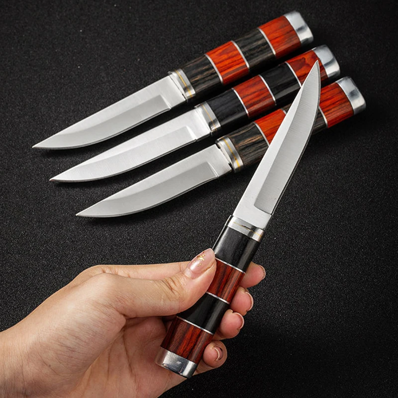 Splicing Color Wood Handle Stainless Steel Boning Knife Outdoor Camping BBQ Tool Meat Cutting Steak Knife Fishing Knives for Men