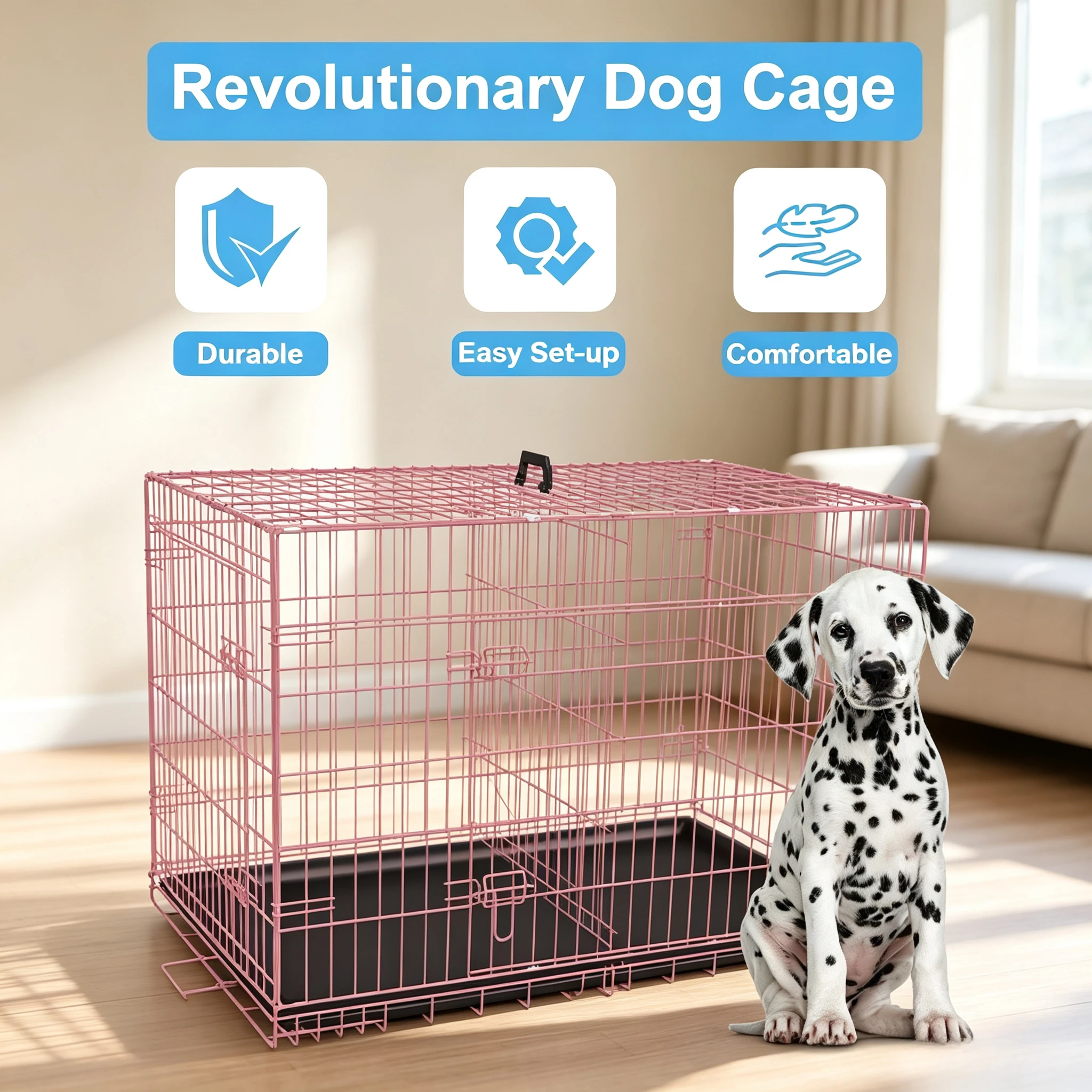 30" Folding Dog Crate for Small Dogs, Double-Door Metal Wire Kennel with Divider Panel, Removable Tray Indoor/Outdoor Pet Cage, Portable