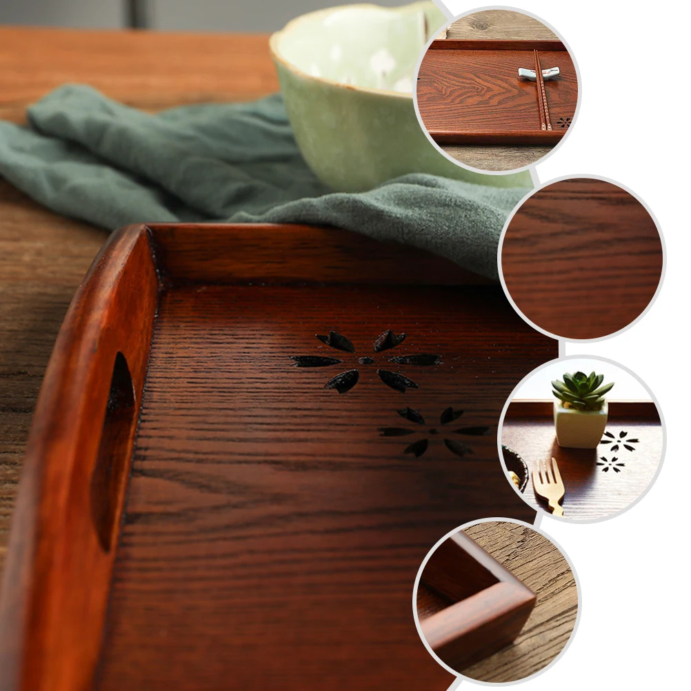 

1Pcs Wooden Tray Hollow Pattern Elegant Serving Tray for Restaurant Bakery Tea Set Tableware Hotel Plate