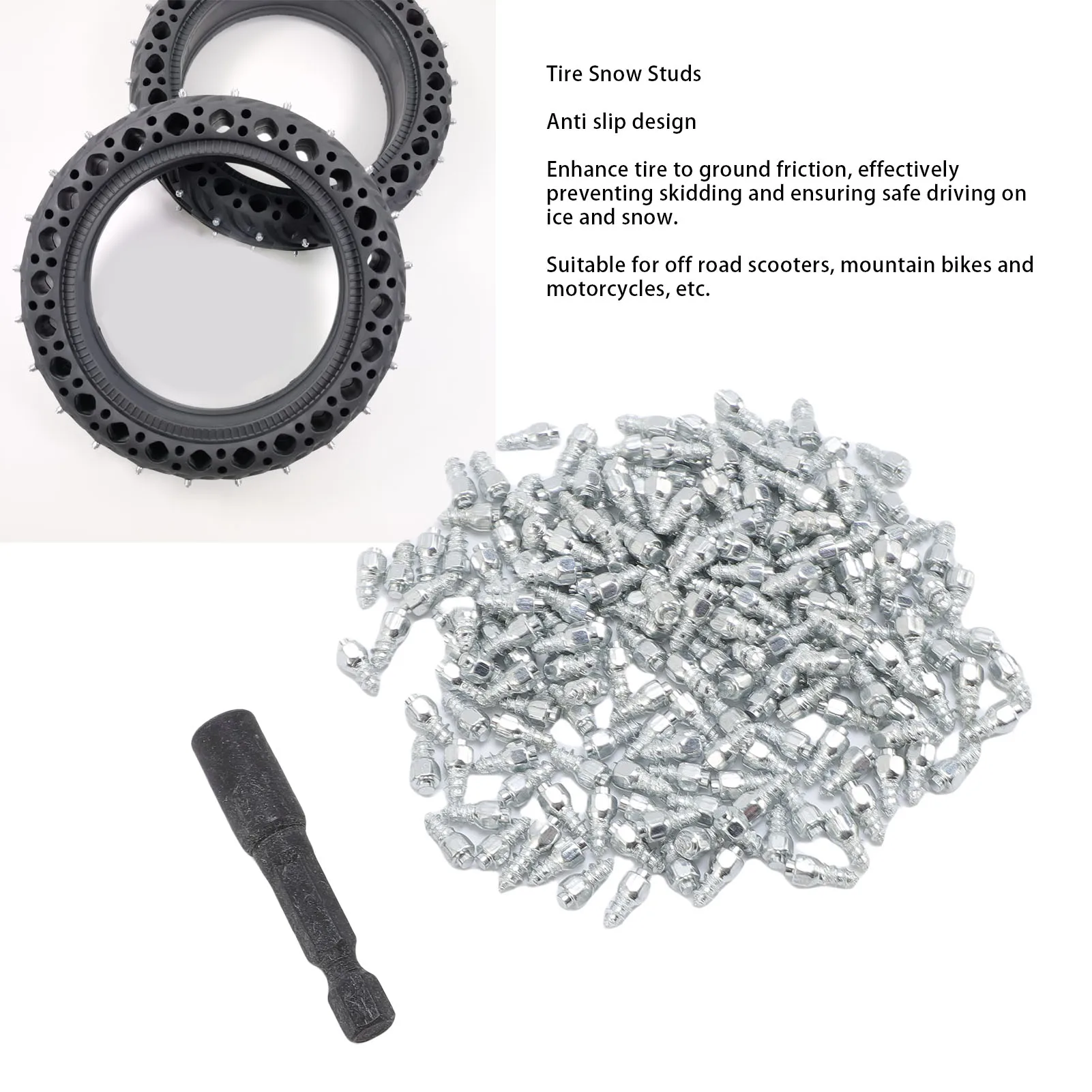 Winter Snow Tire Studs 4x9mm Easy To Install Enhanced Safety Snow Tire Spikes with Installation Tool for Mountain Bikes