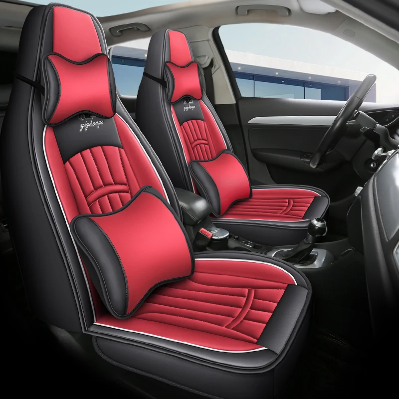(Luxury Version) Front Double Seats, Equipped with 2 Comfortable Headrests and 2 Soft Lumbar Supports, Luxurious Pu Leather Full-Cover Integrated Car Seat Covers, Universal, Breathable and Not Stuffy, Comfortable for All Seasons, Easy to Clean and Maintain, Multi-Layer Composite Material, Exquisite Workmanship, Simple and Convenient Installation, Does Not Affect the Normal Use of Seat Belt Buckles, Available in 4 Colors, Suitable for Various Models Such as Sedans, Suvs, Trucks, Etc