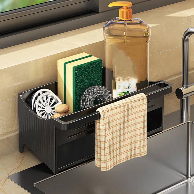 Sink Storage Rack Kitchen Plastic Organizer Shelf Sponge Towel Drain Basket Bathroom Shampoo Holder Desktop Soap Drainer Basket