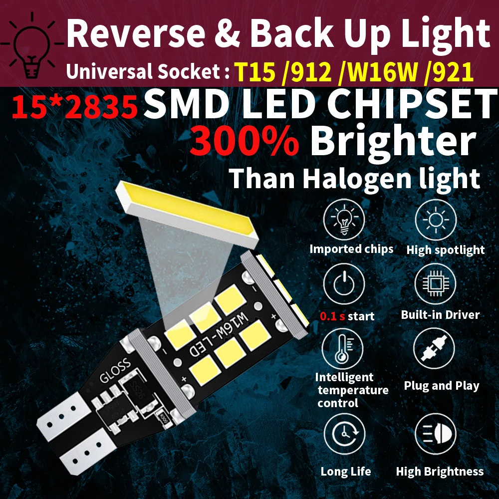 4x T15 W16W Canbus 오류 없음 15SMD 2835 LED 자동차 테일 전구 브레이크 라이트 자동 리버스 램프 방향 지시등, 레드 화이트 옐로우 오렌지 12V