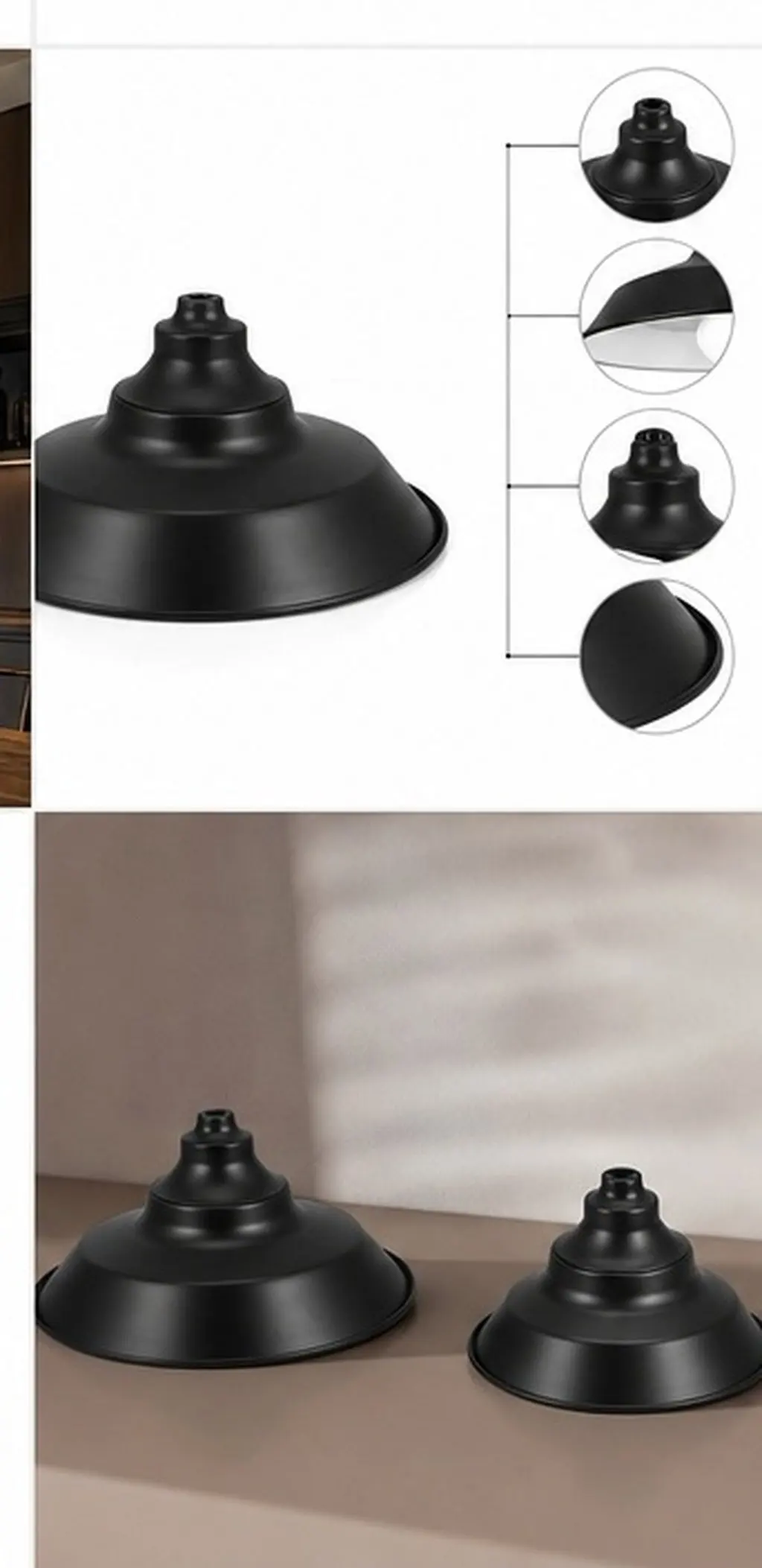 E27 Industrial Pendant Lampshade Large Diameter 220Mm Black Exterior White Interior Stylish Hanging Light Shade for Living