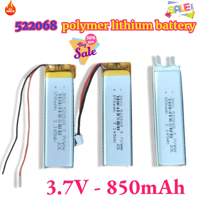 

522068 3.7V 850mAh Rechargeable Polymer Lithium Battery for Electronic Products Small Fan Digital LED Light MP4 Backup Battery