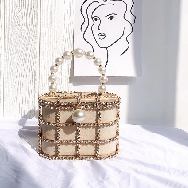 

Clutch Purse Luxury for Women Pearl Crossbody Bag Metallic Diamond Handbag Evening Bag Large Capacity Women's Purse Wedding Bag