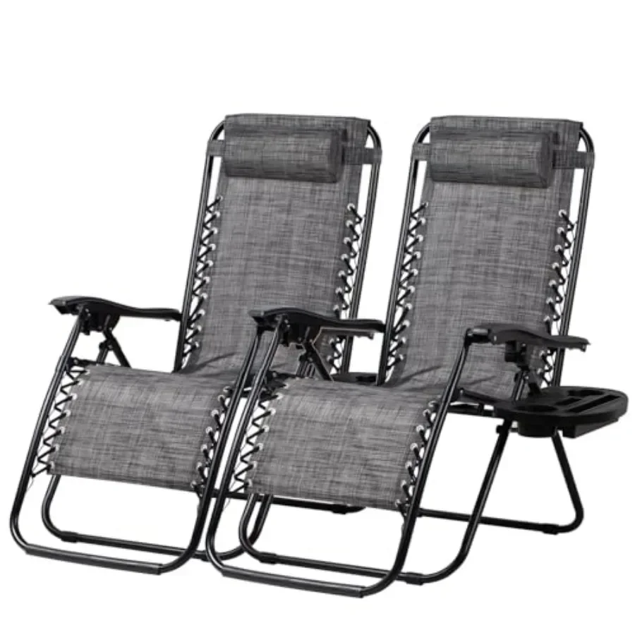 Patio Use, Steel Mesh Material, Gray Color, Adjustable Zero Gravity Reclining Chairs with Pillow and Cup Holder
