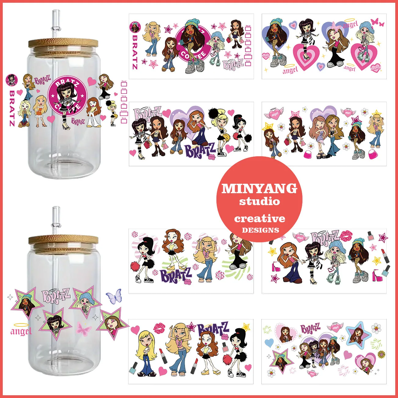 

American anime girl easy peel waterproof DIY Decals 3D transfers uvdtf crystal stickers 16oz uv dtf cup wraps for Libbey Glasses