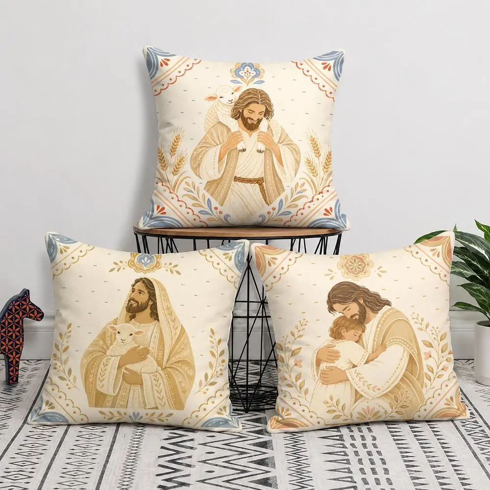 Jesus Christ Christian Scripture Art Cushion Cover Soft Short Plush Pillow Cover Smooth Cozy Texture Cushion Case Home Decor