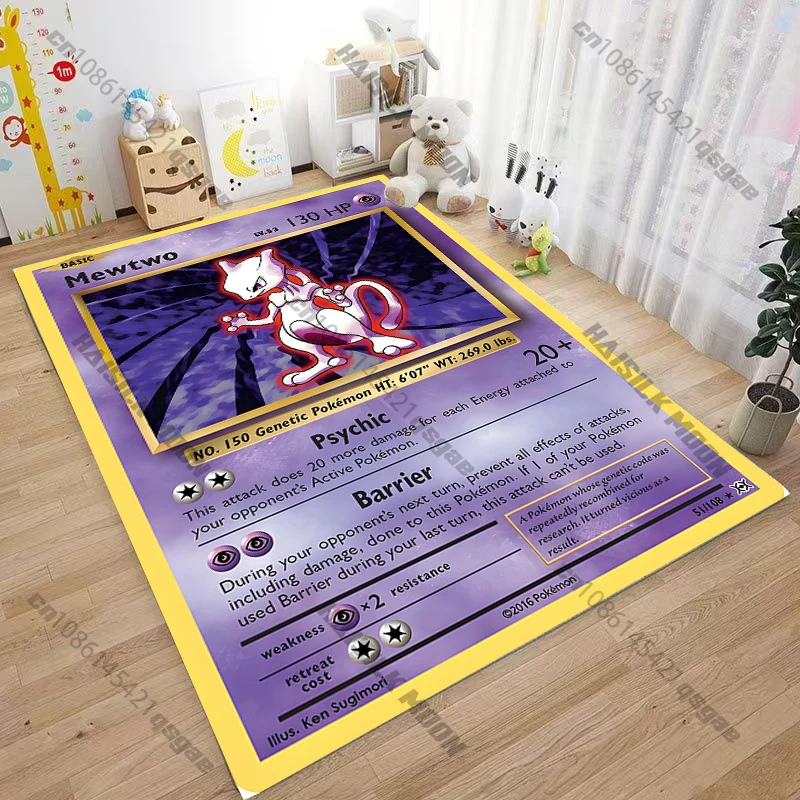 

15-размерный ковер с рисунком карты Pokemon Mewtwo для гостиной, ковер для ванной комнаты, креативный коврик для спальни, домашний декор