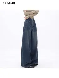 American Vintage High Waist Oversized Jeans Pants For Women Casual Baggy Y2K Wide Leg Grunge Streetwear Blue Denim Trouser