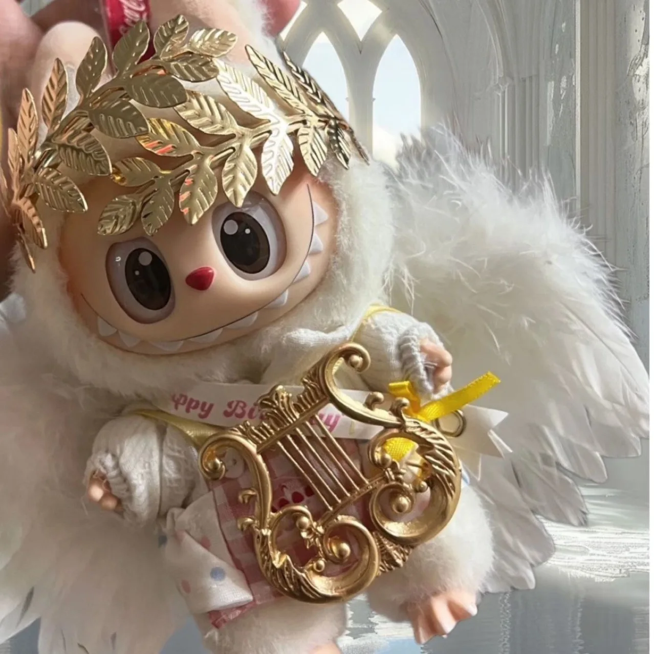 

Angel - themed Outfit For 1st - 3rd Gen 15/17cm Labubu Dolls Plush Costume With Golden Headpiece Angel Wings & Harp