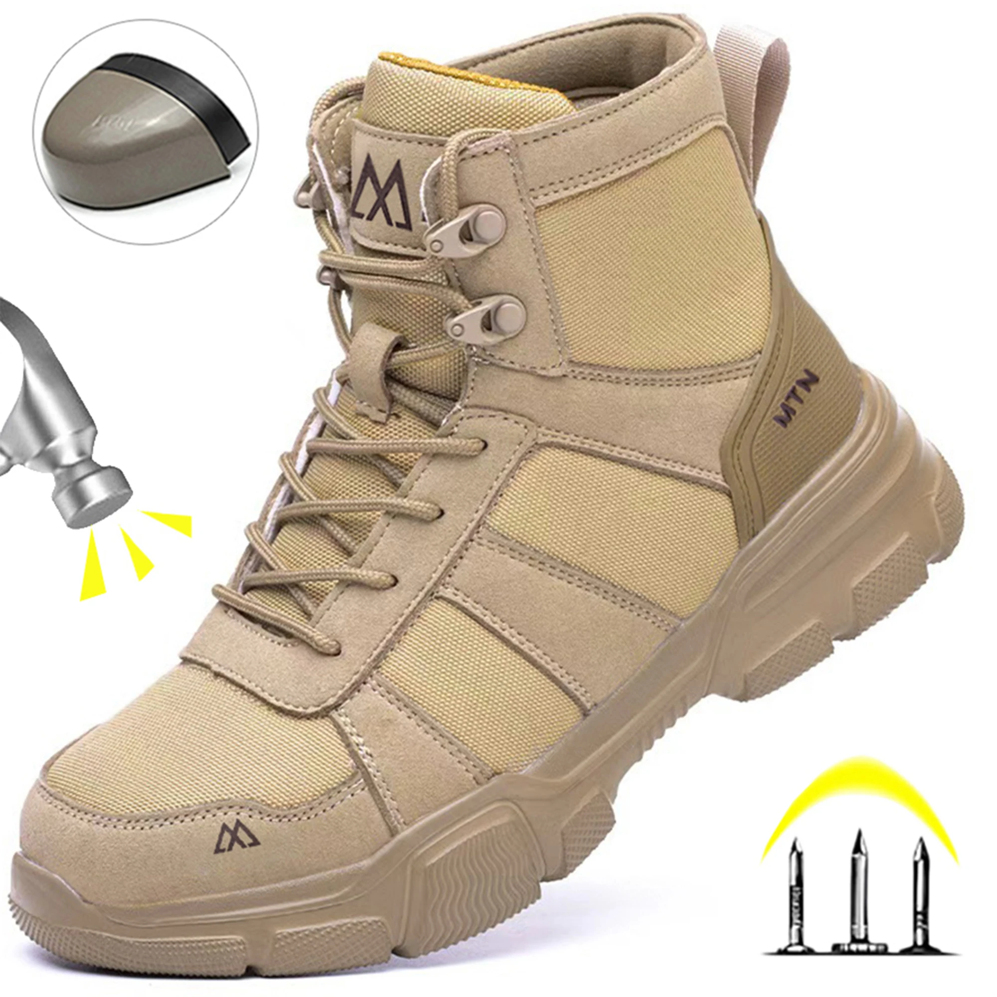    Herren High-Top Sicherheitsstiefel Arbeitsschuhe Unzerstörbare Sneaker mit Stahlkappe Schutzstiefel Durchstichsichere Taktische Arbeitsstiefel