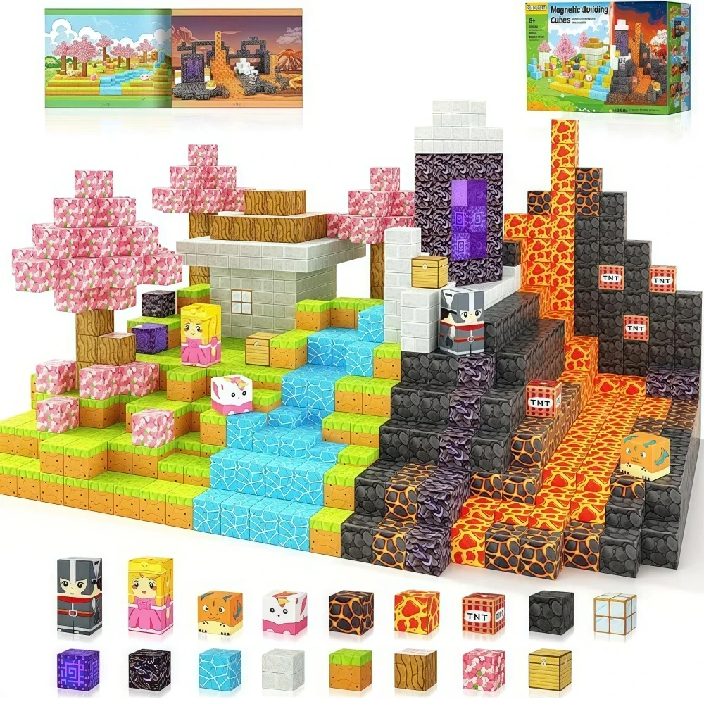 

Magnetic Blocks - Build Mine Minecraft World Set, Magnetic Building STEM Toys for Boys & Girl Kids Toddler Toys for 3+ Years Old