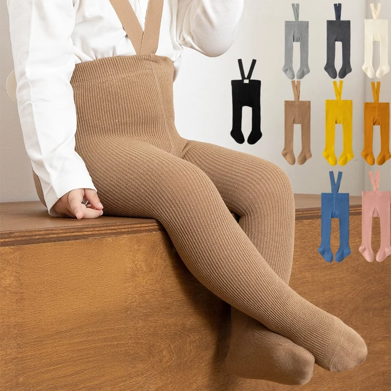 0-3Y Toddler Suspender Tights Boys Girls Pantyhose Children Fashion Tights Baby Solid Stockings for Spring Autumn