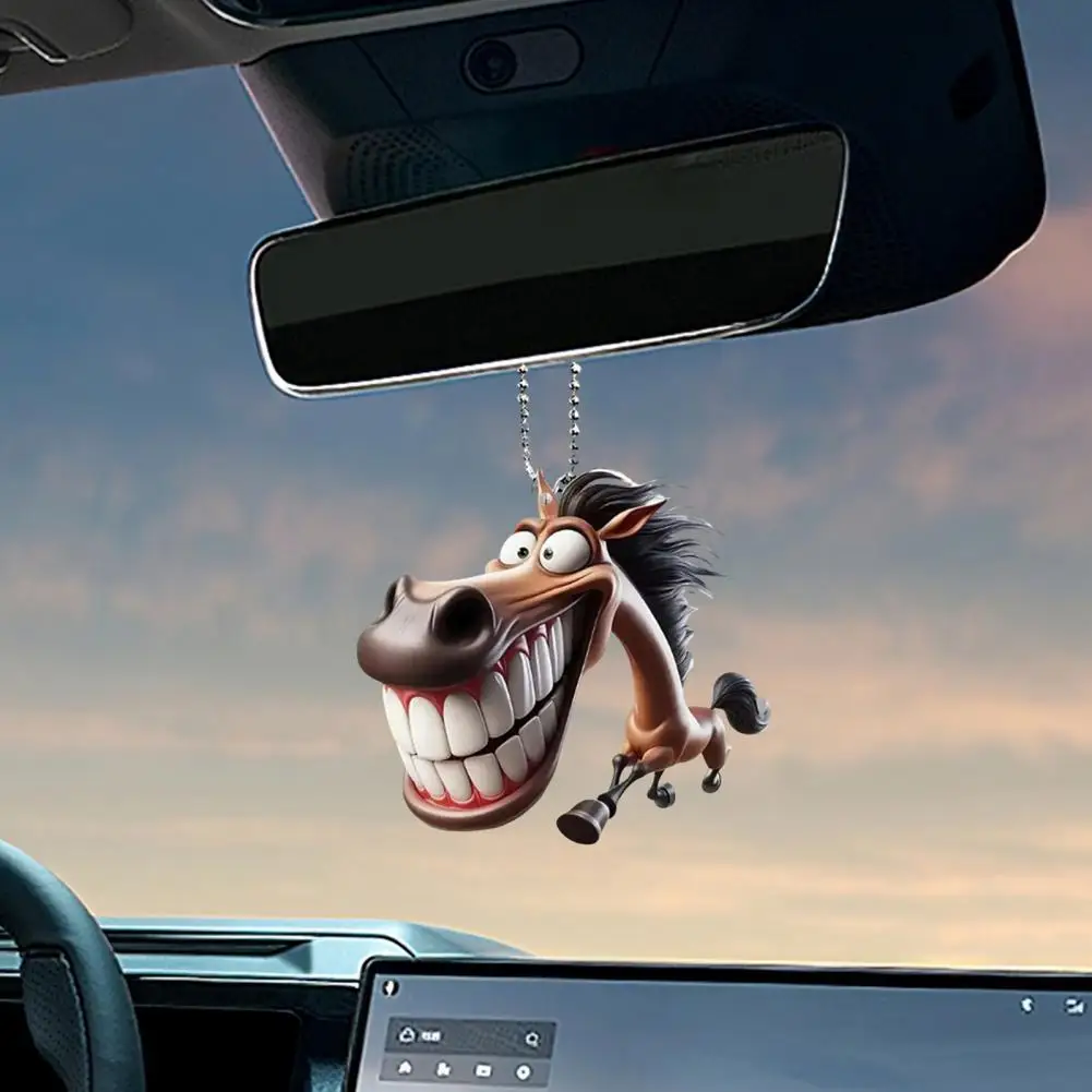 

Funny 2D Horse Car Pendant Cartoon Prank Flat Decoration Acrylic Vehicle Interior Decor Ornament Auto Accessory